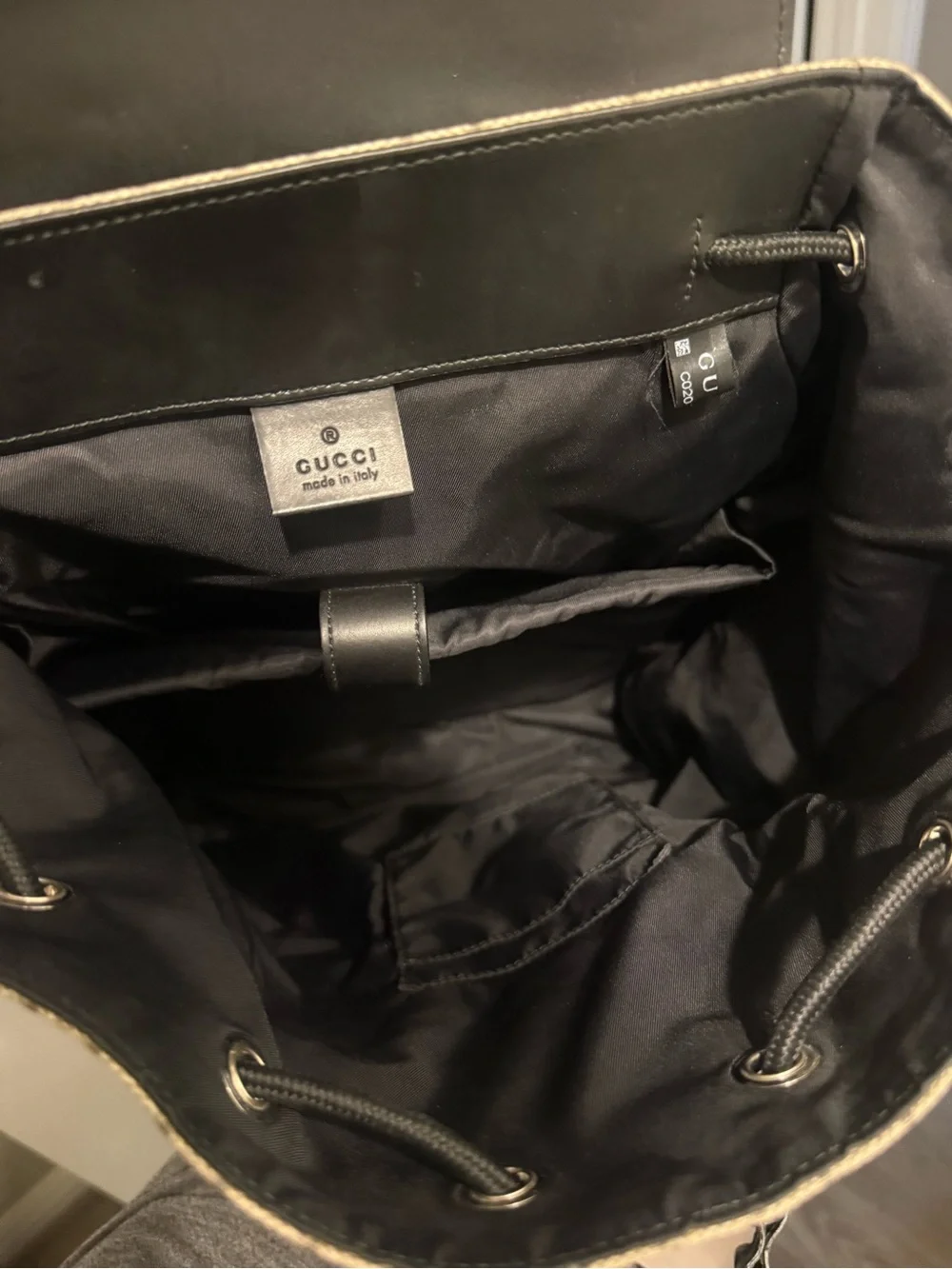 Gucci Brown GG Canvas Backpack with Black Leather Trim GG Supreme canvas